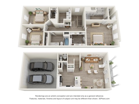 Floor plan for 3 beds, 2.5 baths, 1675 sqft